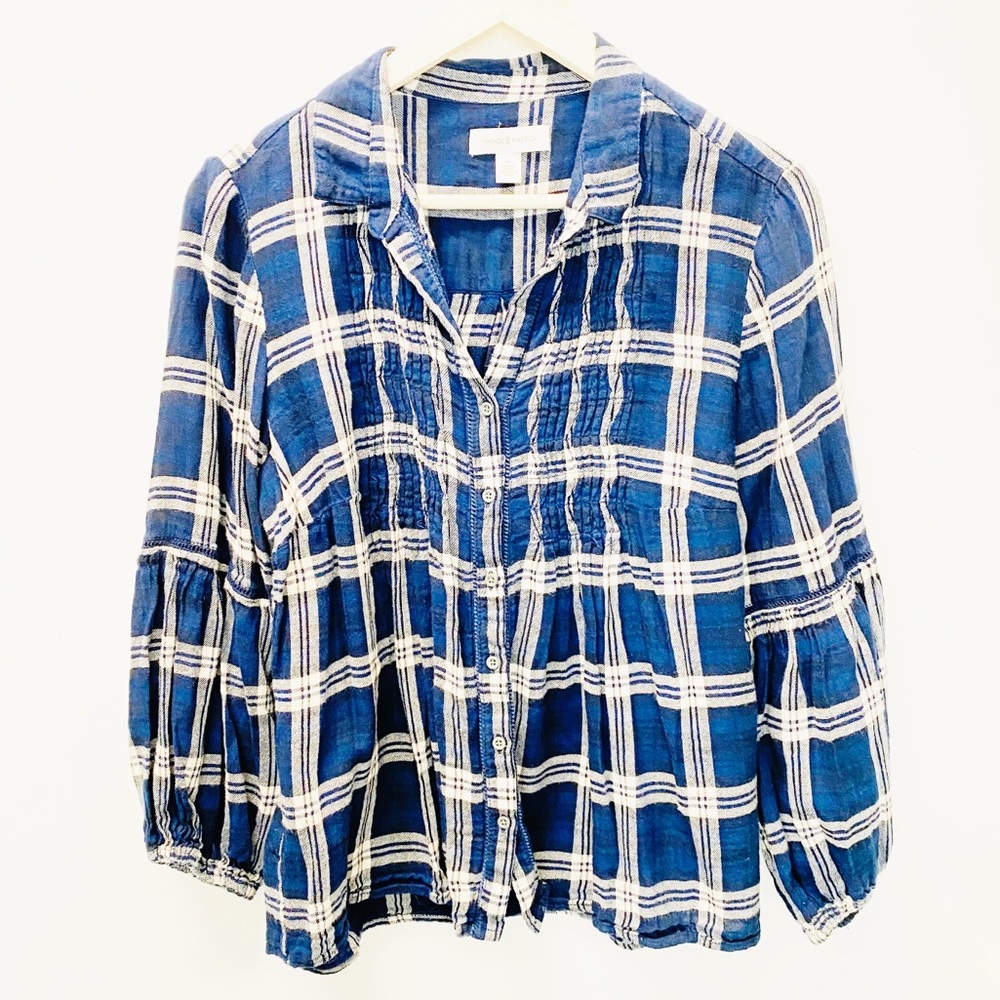 Vintage America Long Sleeve Plaid Top, SZ M